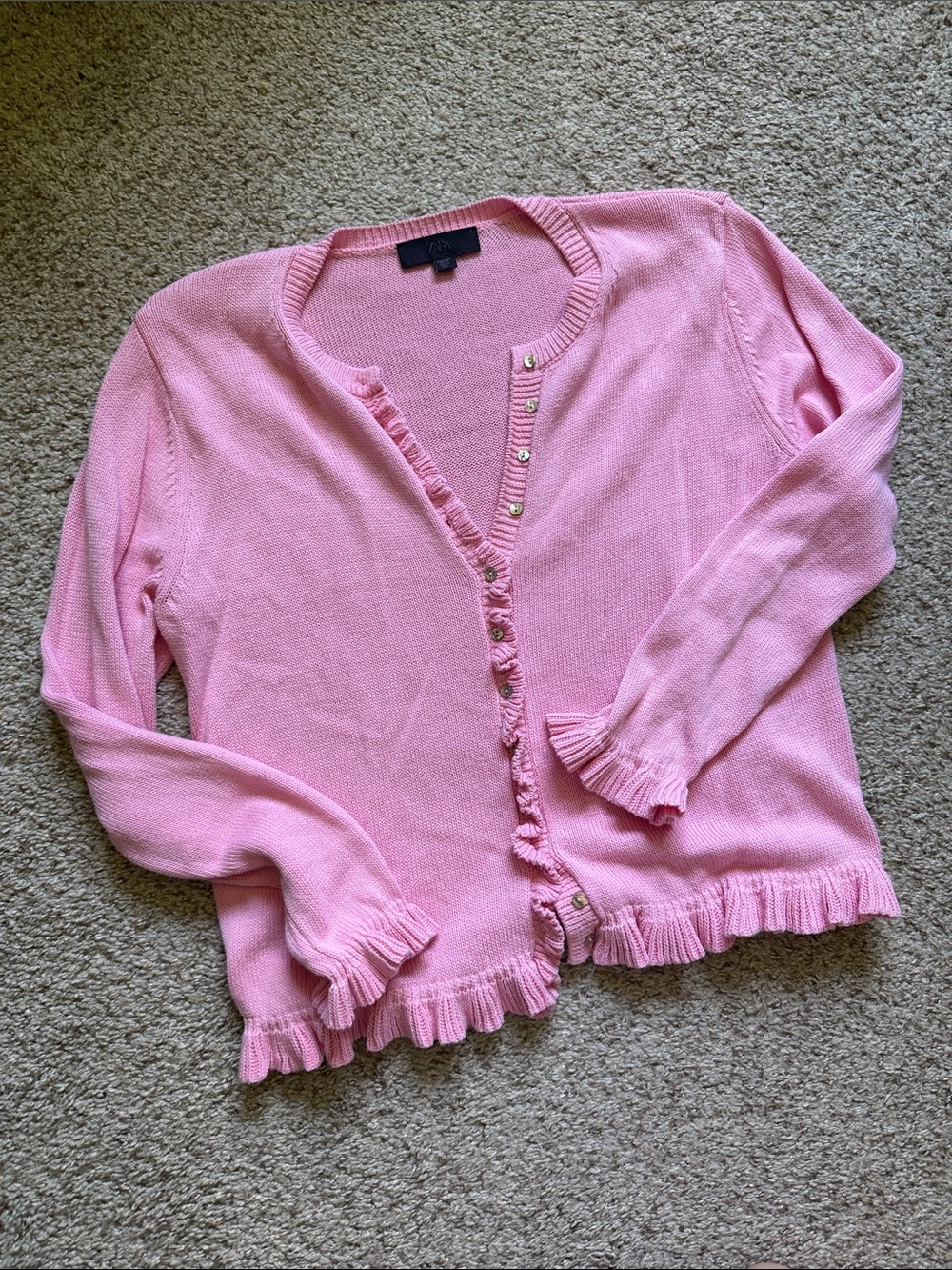 Zara Pink Ruffle-Trim Button Cardigan